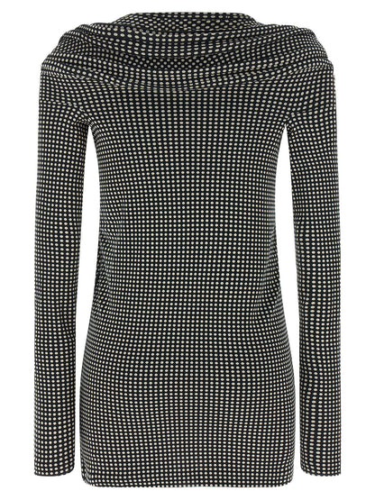 Dress by Junya Watanabe for women in cotton bicolour, black, white & patterned features an magnificent silhouette, artfully detailed with a magnificent crew neckline and that flows into an magnificent short mini.