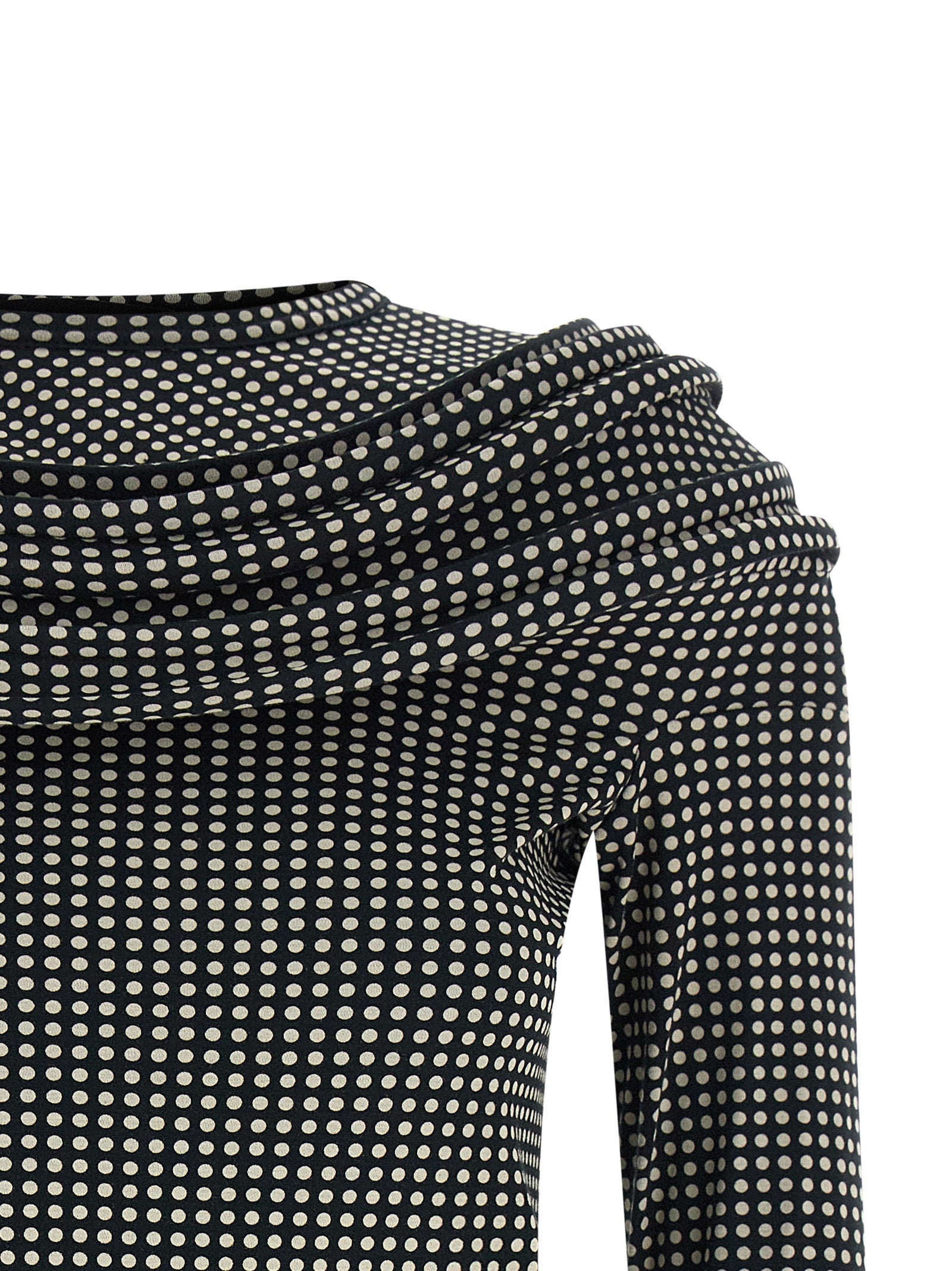 Dress by Junya Watanabe for women in cotton bicolour, black, white & patterned features an cute silhouette, detailed with a and crew neckline that elegantly flows into a cute short mini.