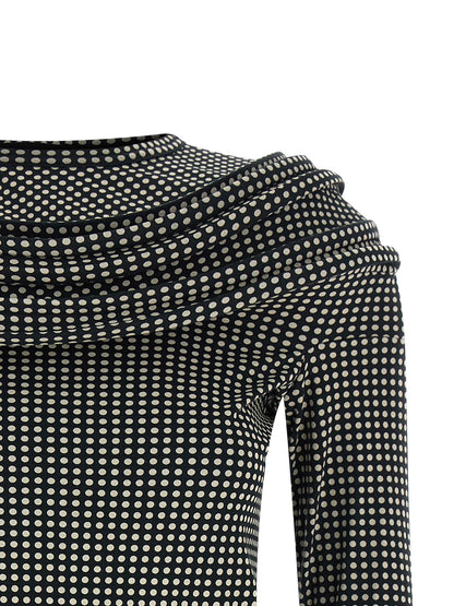 Dress by Junya Watanabe for women in cotton bicolour, black, white & patterned features an cute silhouette, detailed with a and crew neckline that elegantly flows into a cute short mini.