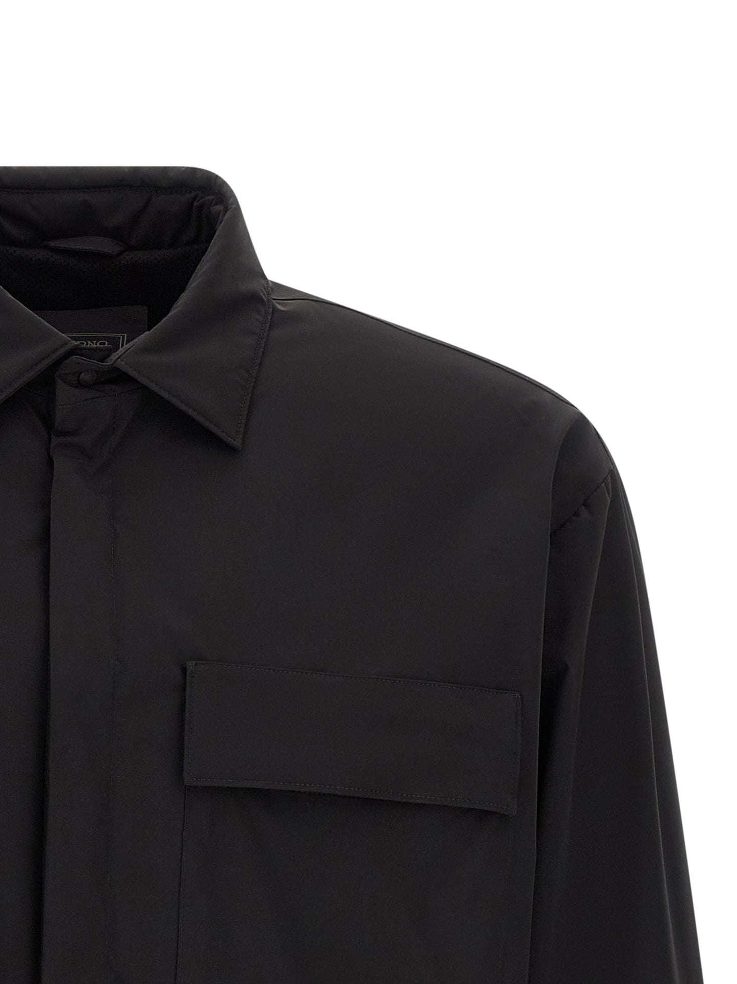 Windbreaker Jacket by Herno for men in stretch polyamide black showcases a modern silhouette, integrating windproof & pockets and a modern for a sophisticated finish.