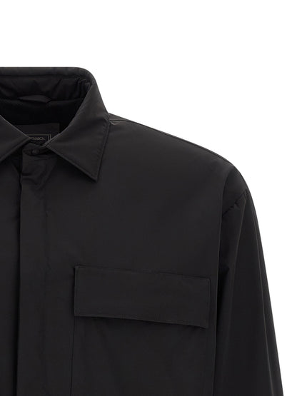 Windbreaker Jacket by Herno for men in stretch polyamide black showcases a modern silhouette, integrating windproof & pockets and a modern for a sophisticated finish.