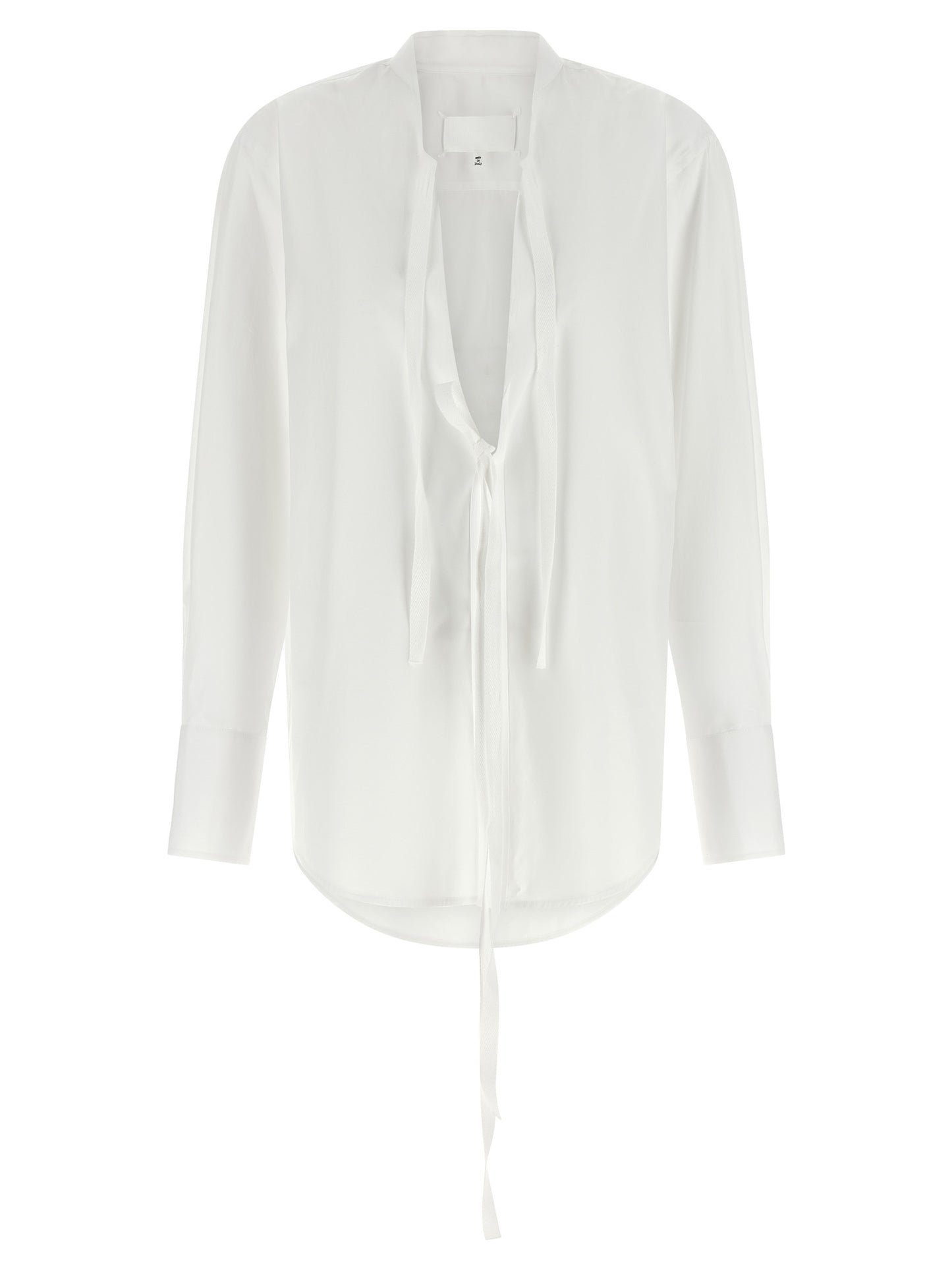 Blouse by Maison Margiela for women in cotton white & signature showcases a sleek silhouette, elegantly detailed with a sleek v-neck neckline and for a sleek finish.