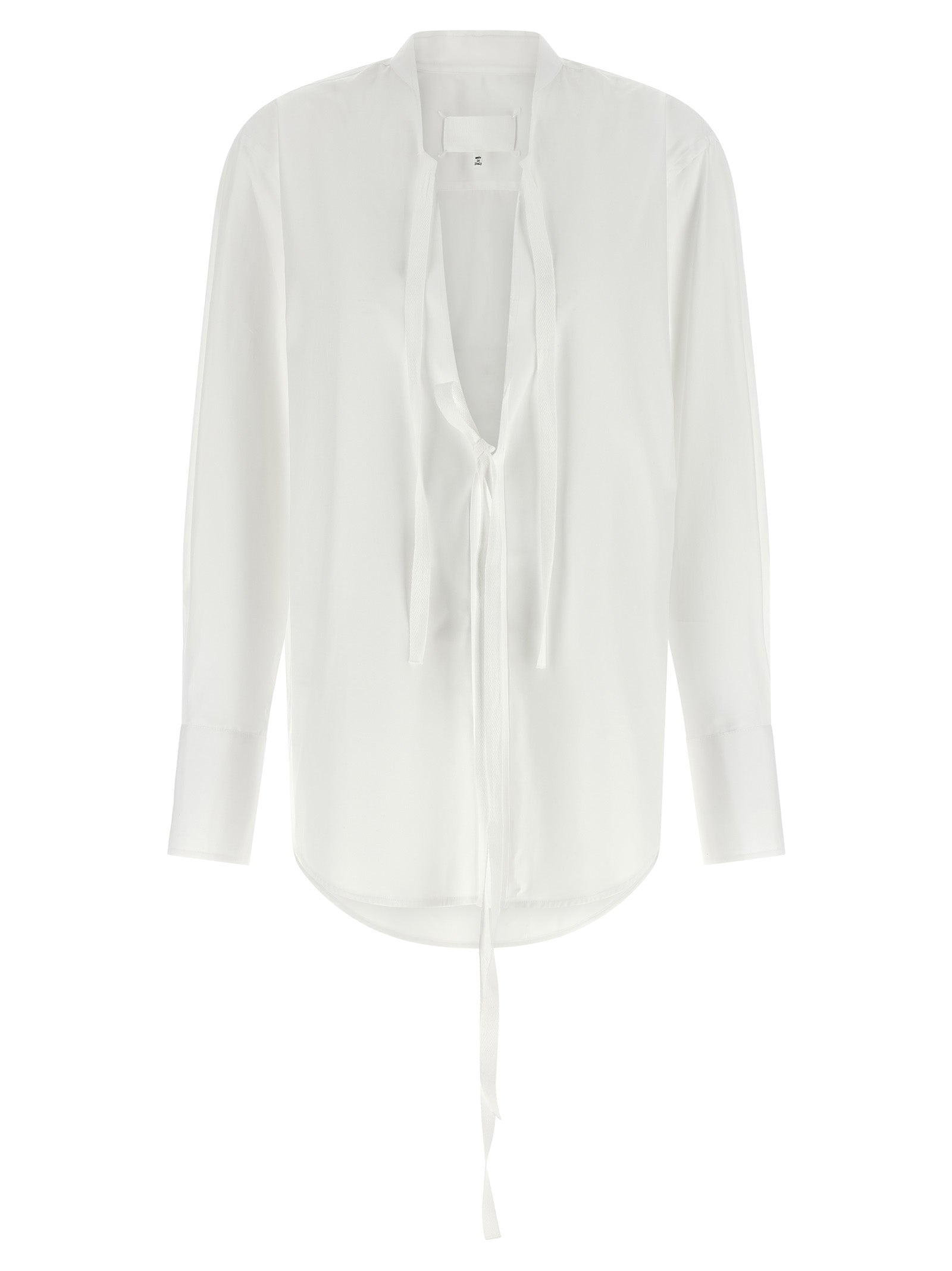 Blouse by Maison Margiela for women in cotton white & signature showcases a sleek silhouette, elegantly detailed with a sleek v-neck neckline and for a sleek finish.