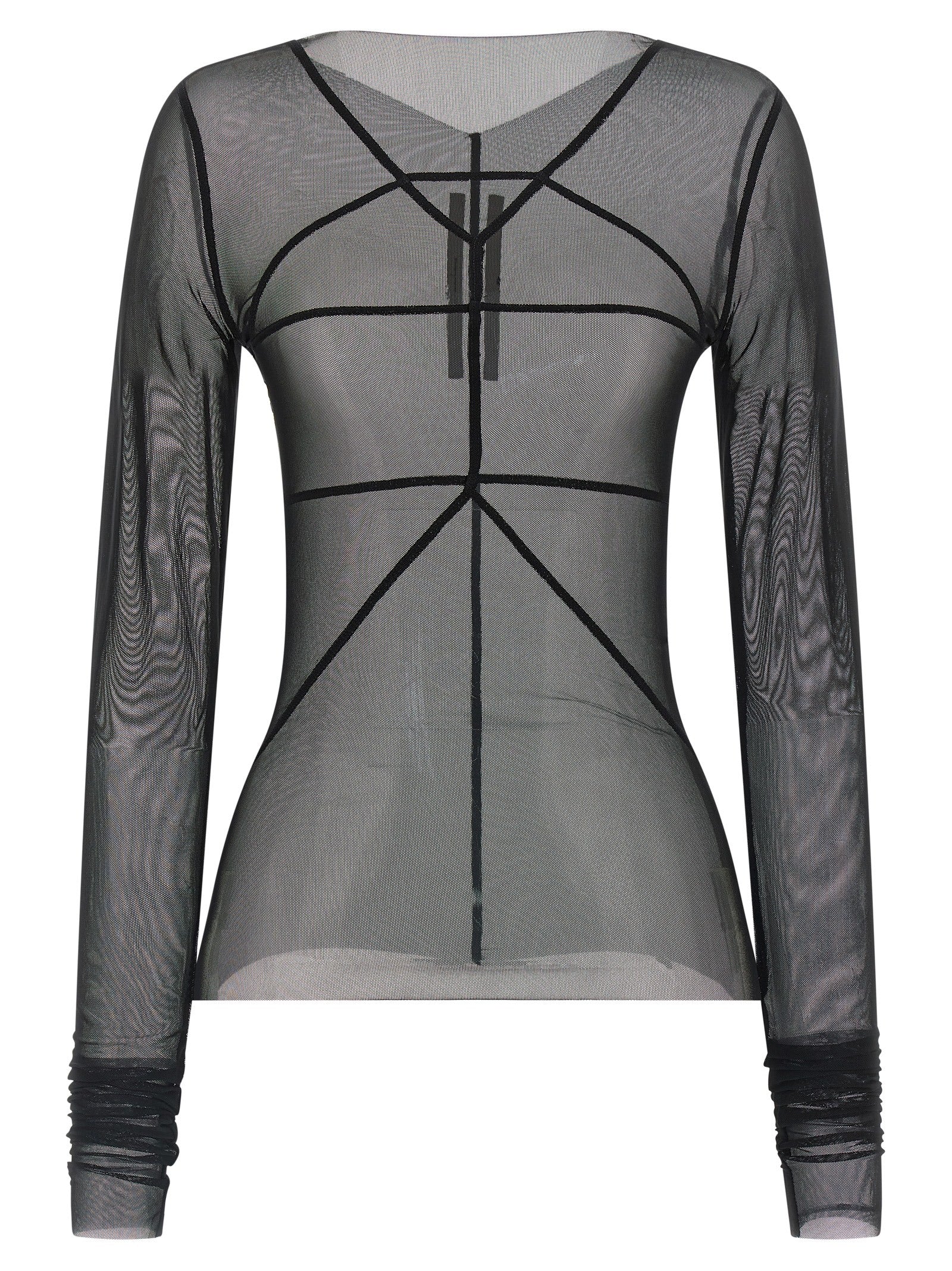 Cardigan by Rick Owens for women in stretch nylon black & transparent showcases a luxurious silhouette, meticulously detailed with a sophisticated asymmetric neckline and long-sleeve for a refined finish.
