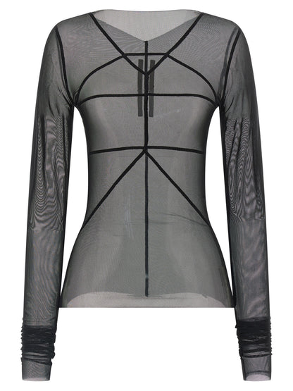 Cardigan by Rick Owens for women in stretch nylon black & transparent showcases a luxurious silhouette, meticulously detailed with a sophisticated asymmetric neckline and long-sleeve for a refined finish.