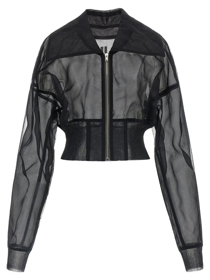 Bomber Jacket by Rick Owens for women in nylon black & transparent features an on trend silhouette, showcasing refined and a sophisticated for a truly on trend finish.