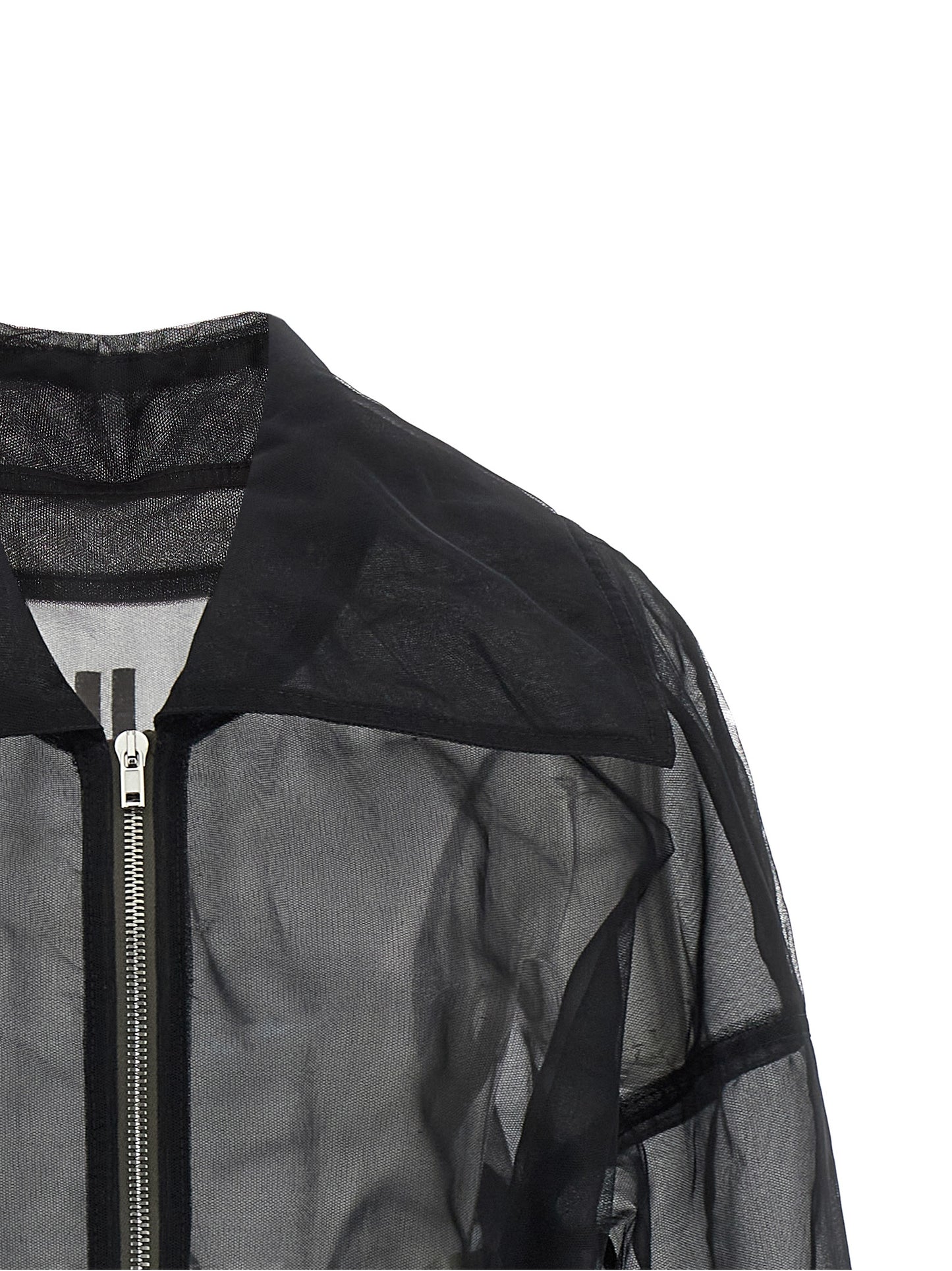 Bomber Jacket by Rick Owens for women in nylon black & transparent features an contemporary silhouette, showcasing a sophisticated and contemporary for a truly refined look.