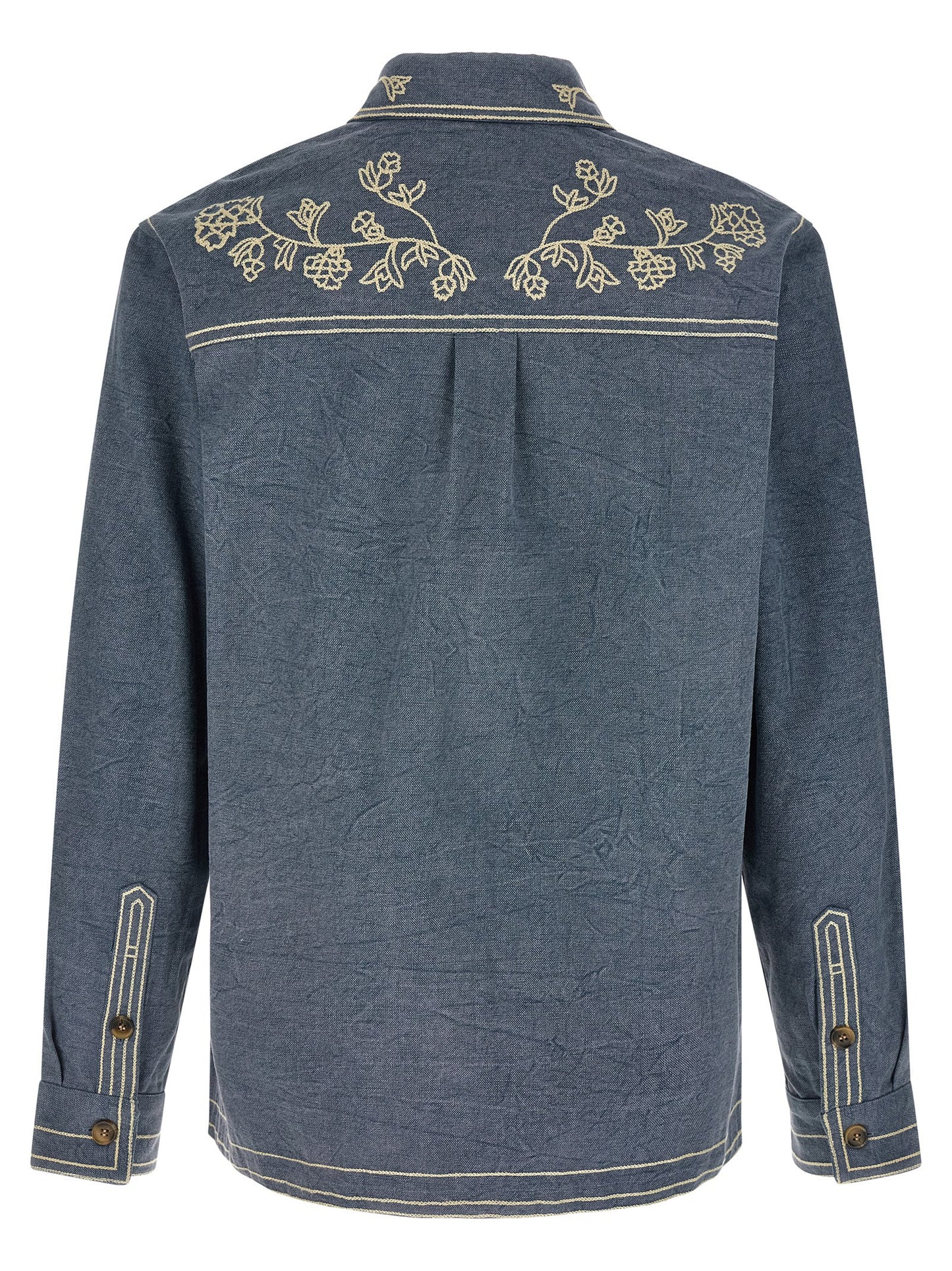 Overshirt by Isabel Marant for men in cotton blue & floral features an architectural silhouette with a refined and elegant for a architectural look.