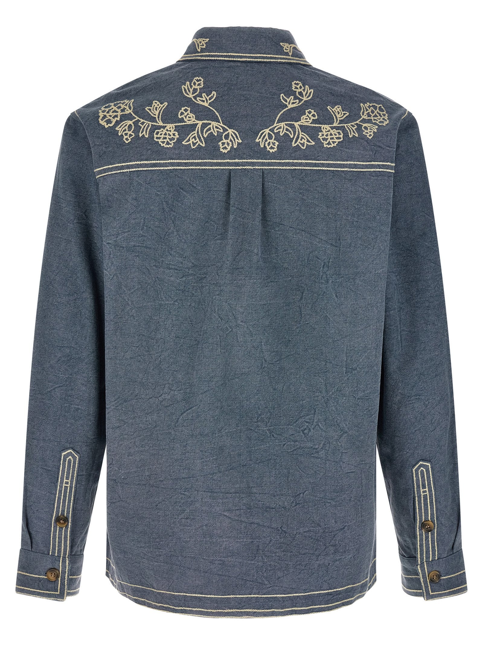 Overshirt by Isabel Marant for men in cotton blue & floral features an architectural silhouette with a refined and elegant for a architectural look.