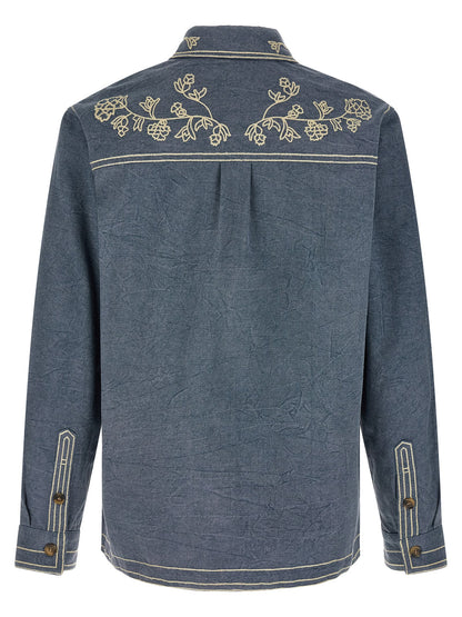Overshirt by Isabel Marant for men in cotton blue & floral features an architectural silhouette with a refined and elegant for a architectural look.