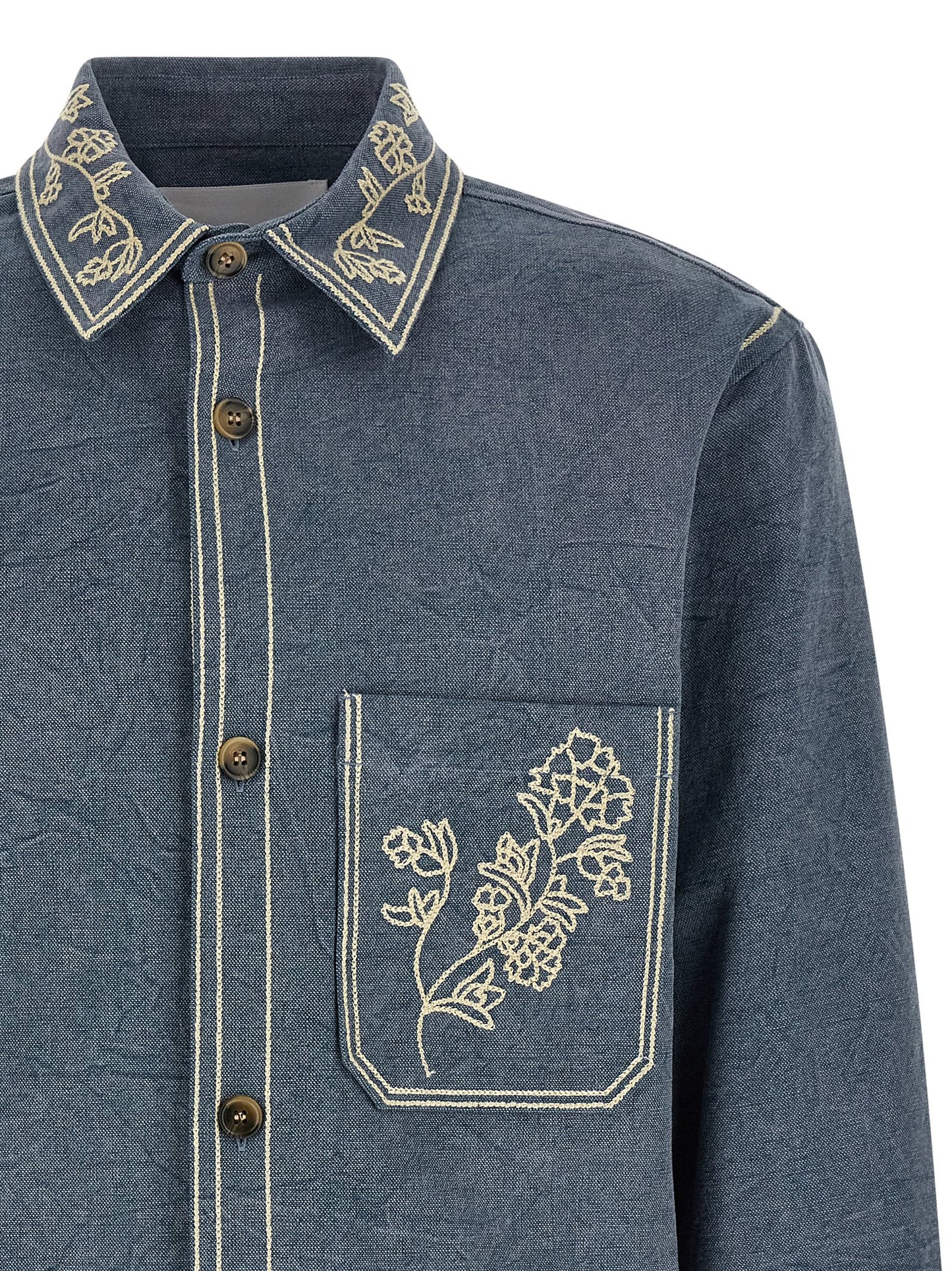 Overshirt by Isabel Marant for men in cotton blue & floral presents a discerning silhouette, showcasing a sophisticated and for a truly discerning finish.