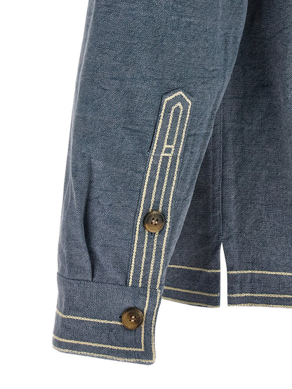 Overshirt by Isabel Marant for men in cotton blue & floral, featuring a nuanced and nuanced for a sophisticated finish.