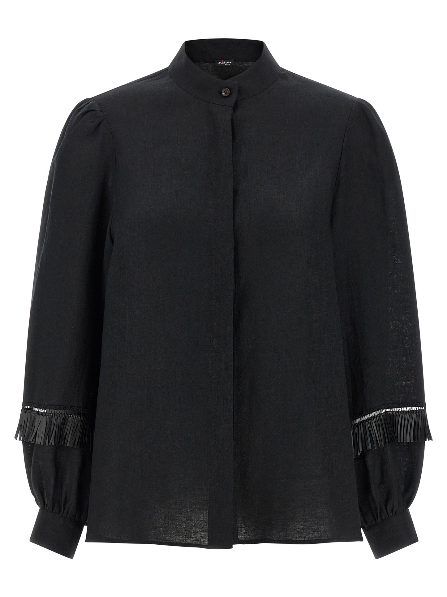 Blouse by Kiton for women in linen black presents a discerning silhouette, showcasing a sophisticated mandarin neckline and for a truly discerning finish.