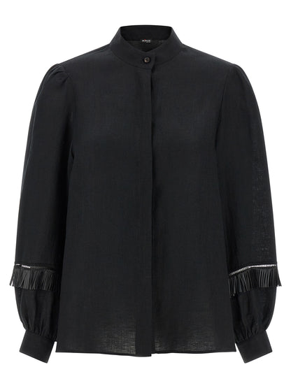 Blouse by Kiton for women in linen black presents a discerning silhouette, showcasing a sophisticated mandarin neckline and for a truly discerning finish.