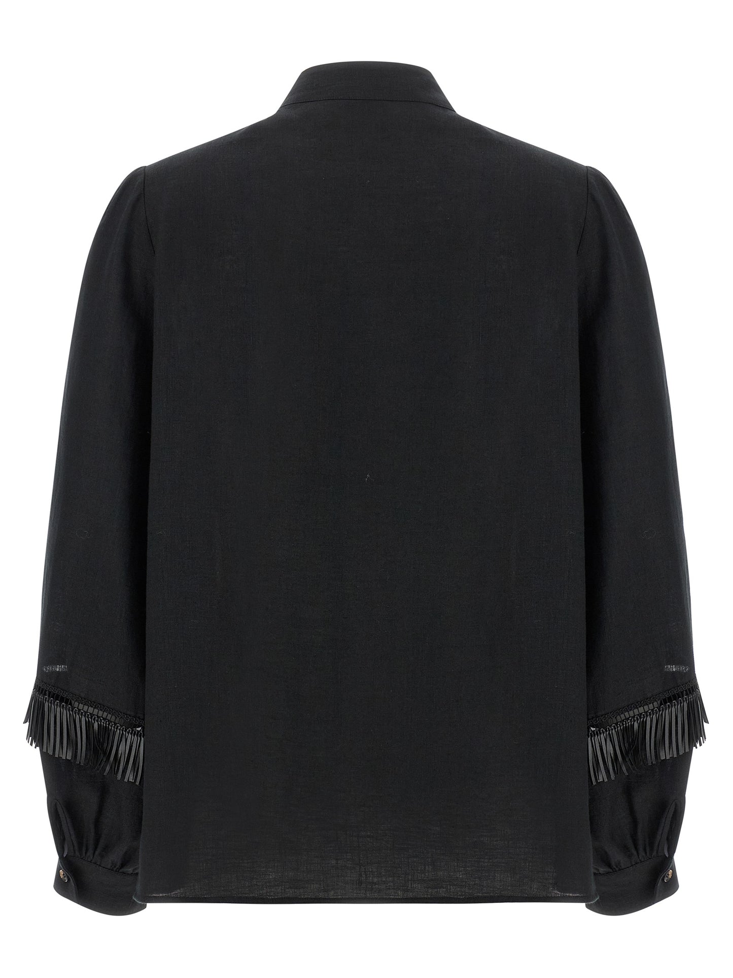 Blouse by Kiton for women in linen black showcases a sleek silhouette, elegantly detailed with a sleek mandarin neckline and for a sleek finish.