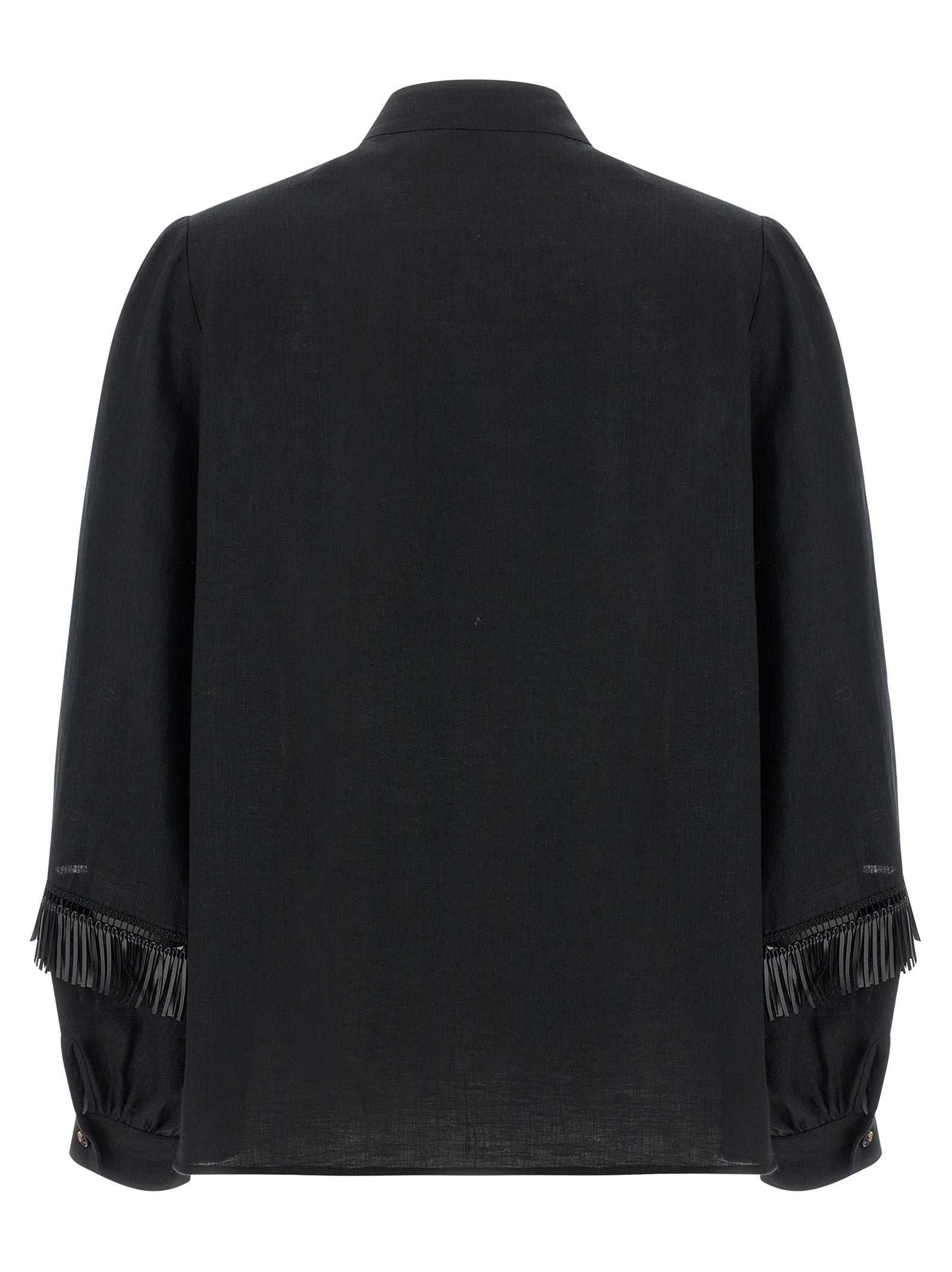 Blouse by Kiton for women in linen black showcases a sleek silhouette, elegantly detailed with a sleek mandarin neckline and for a sleek finish.