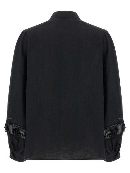 Blouse by Kiton for women in linen black showcases a sleek silhouette, elegantly detailed with a sleek mandarin neckline and for a sleek finish.