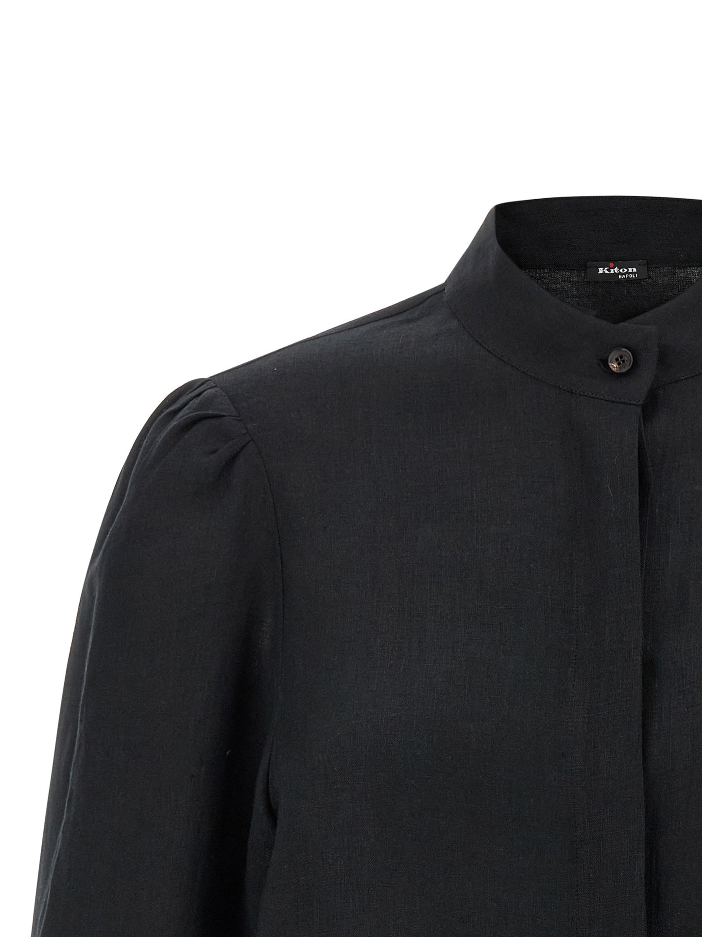 Blouse by Kiton for women in linen black features an polished silhouette, showcasing a sophisticated mandarin neckline and detail for a truly polished finish.