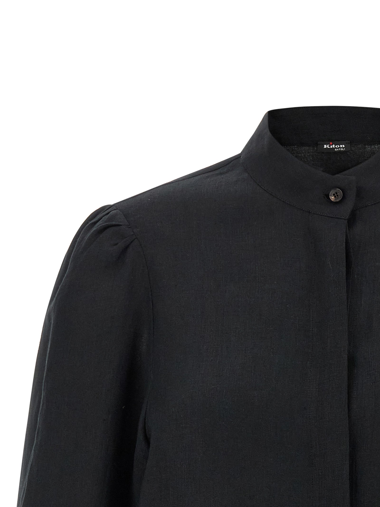 Blouse by Kiton for women in linen black features an polished silhouette, showcasing a sophisticated mandarin neckline and detail for a truly polished finish.