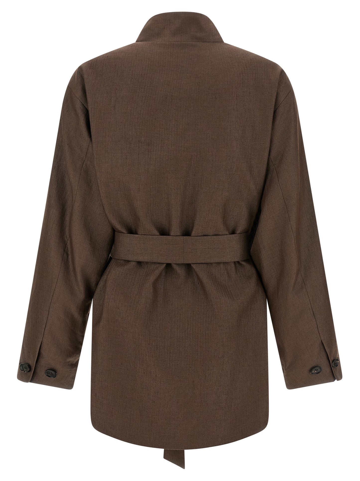 Blazer by Kiton for women in linen & polyamide brown presents a distinguished silhouette, detailed with a distinguished shawl-collar neckline and distinctive for a truly sophisticated finish.