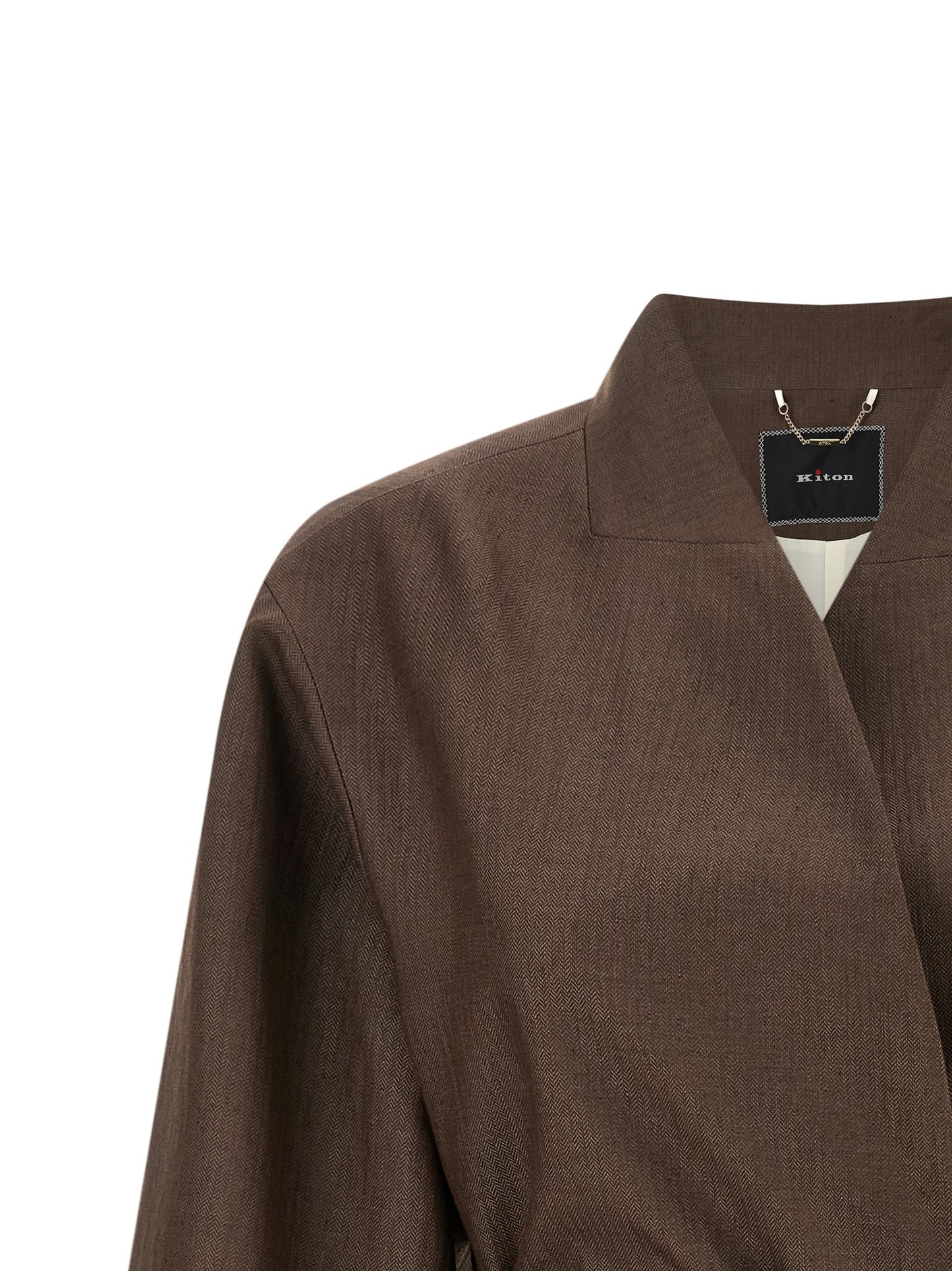 This Blazer by Kiton for women in linen & polyamide brown presents a tailored silhouette, meticulously tailored with a tailored shawl-collar neckline and distinctive for a tailored finish.