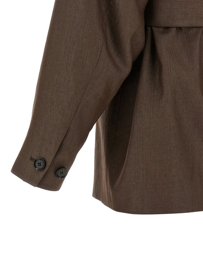 Blazer by Kiton for women in linen & polyamide brown features an crisp silhouette with sophisticated and a crisp for a truly crisp finish.