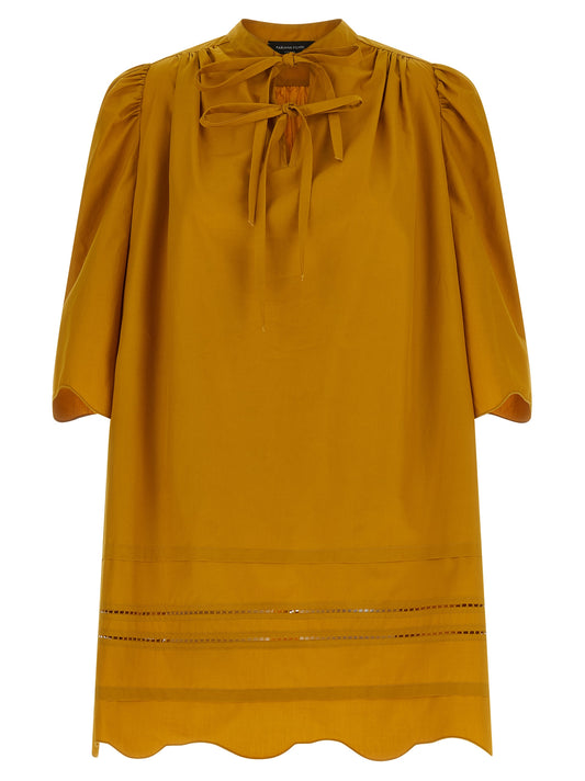 Dress by Fabiana Filippi for women in cotton bicolour & yellow features an cute silhouette, detailed with a three-quarter-sleeve and v-neck neckline that elegantly flows into a cute short.