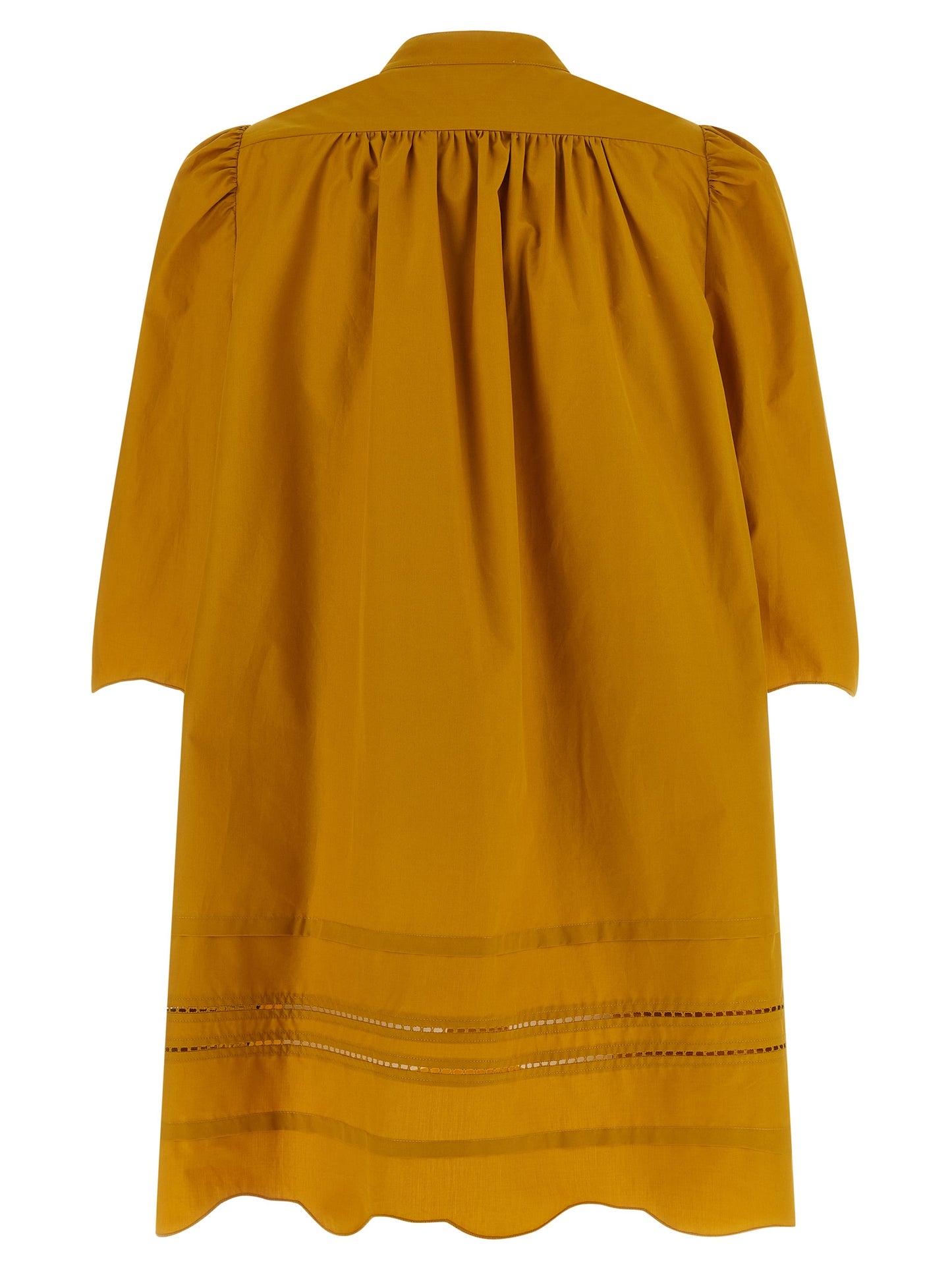 Dress by Fabiana Filippi for women in cotton bicolour & yellow features a dramatic silhouette, showcasing an elegant v-neck neckline and that flows into a dramatic short.