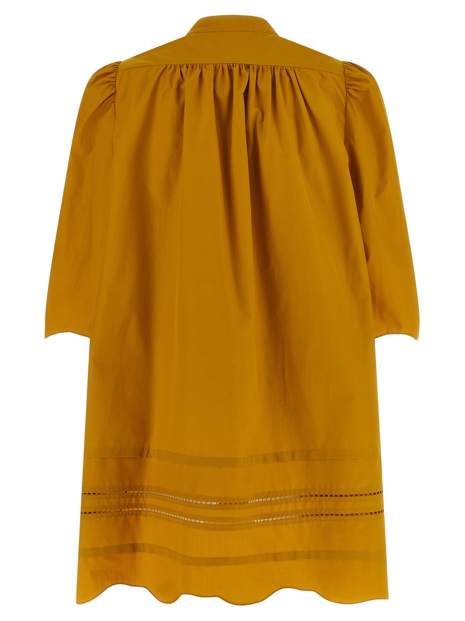 Dress by Fabiana Filippi for women in cotton bicolour & yellow features a dramatic silhouette, showcasing an elegant v-neck neckline and that flows into a dramatic short.