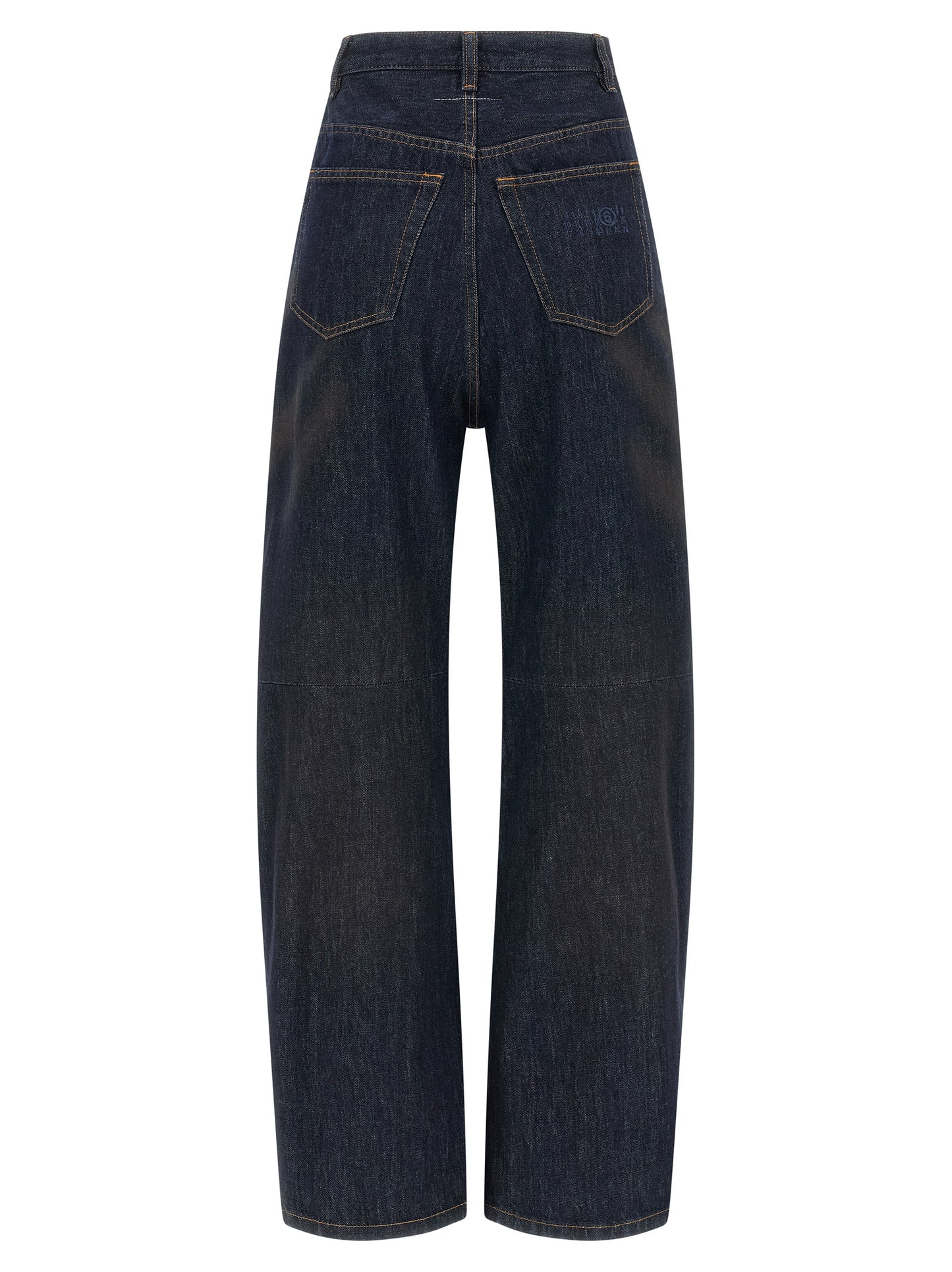 Jeans by MM6 Maison Margiela for women in denim cotton blue presents a refined pantology silhouette, artfully defined by a refined pantology straight-leg & wide, long, and a sophisticated high rise.