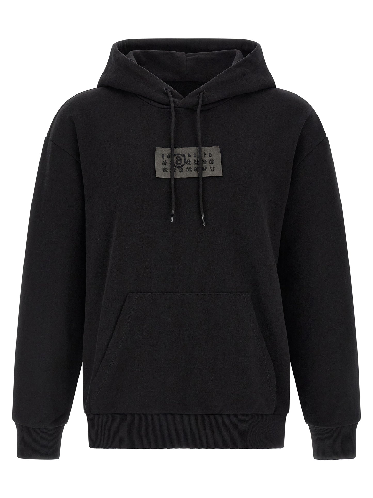 Sweatshirt Hoodie by MM6 Maison Margiela for men in cotton black features an dramatic silhouette, showcasing a sophisticated hooded neckline and dramatic for a refined, modern aesthetic.