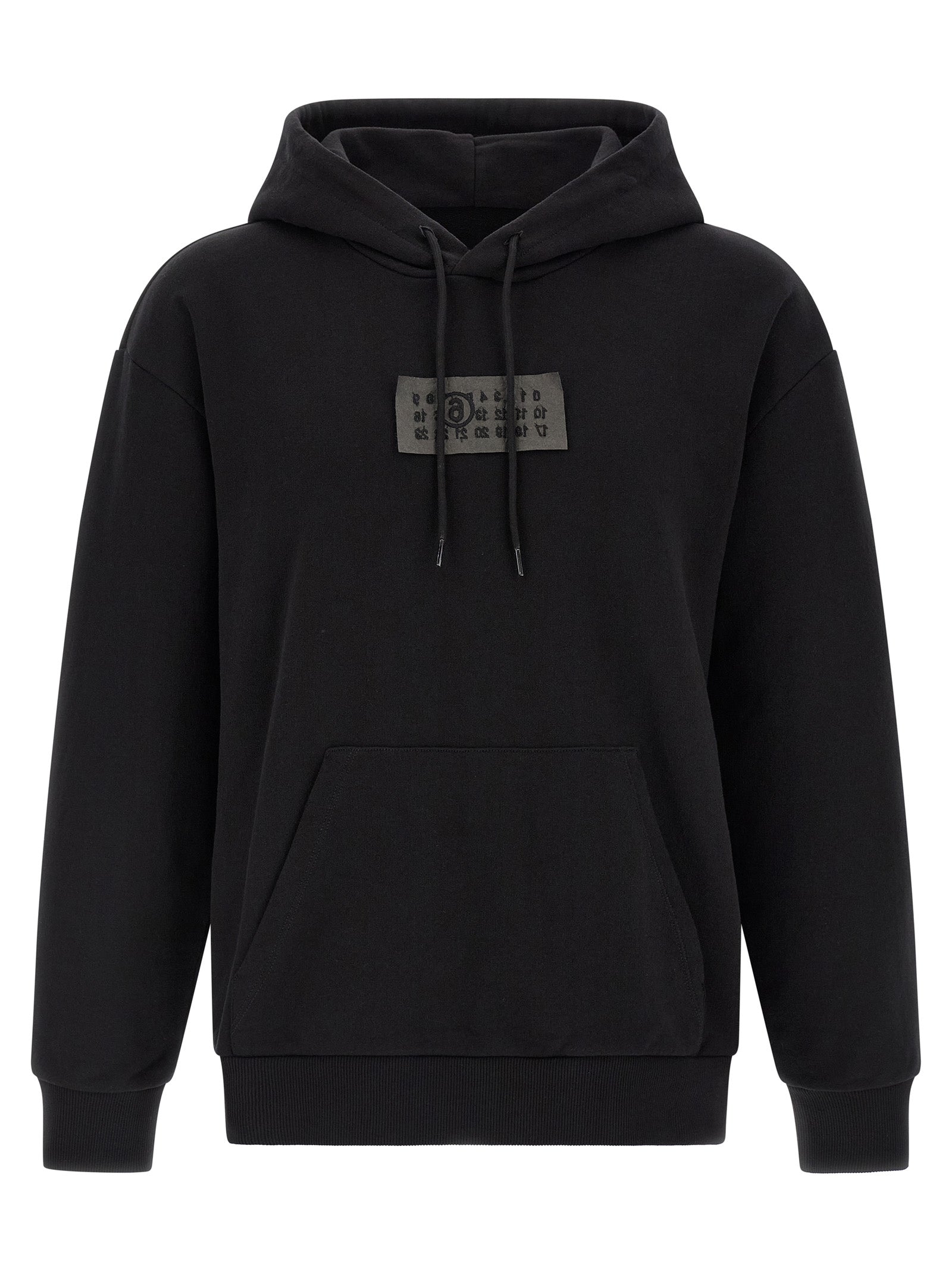 Sweatshirt Hoodie by MM6 Maison Margiela for men in cotton black features an dramatic silhouette, showcasing a sophisticated hooded neckline and dramatic for a refined, modern aesthetic.