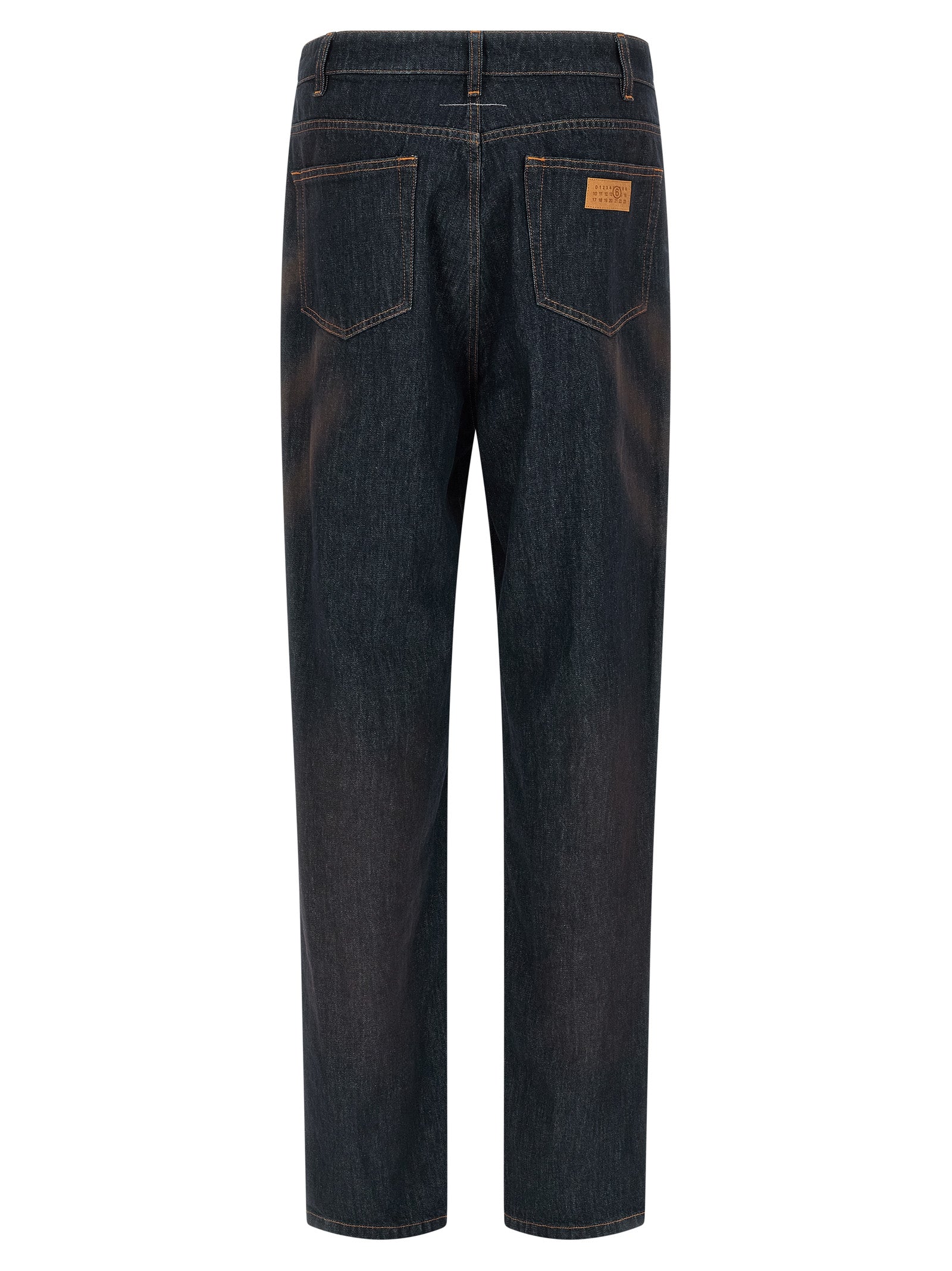 Jeans by MM6 Maison Margiela for men in cotton denim blue presents a tailored silhouette, showcasing a tailored straight-leg and long cut with a refined high rise for a truly tailored aesthetic.