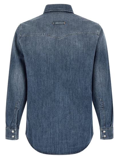 Shirt by Department 5 for men in linen & denim cotton blue, featuring a nuanced and nuanced for a sophisticated finish.