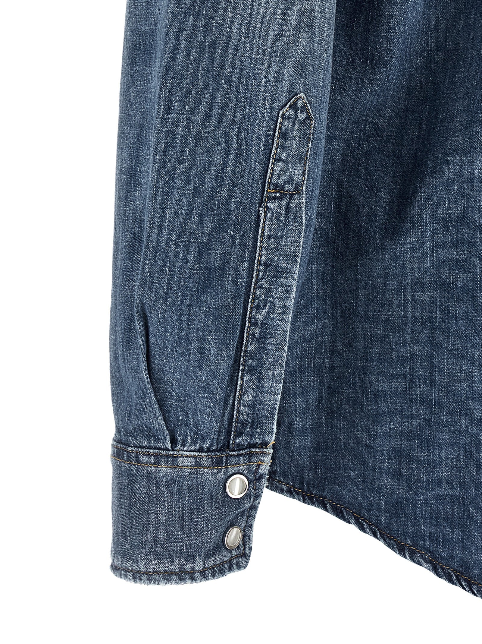 Shirt by Department 5 for men in linen & denim cotton blue showcases a sharp silhouette, elegantly detailed with a sharp and sharp .