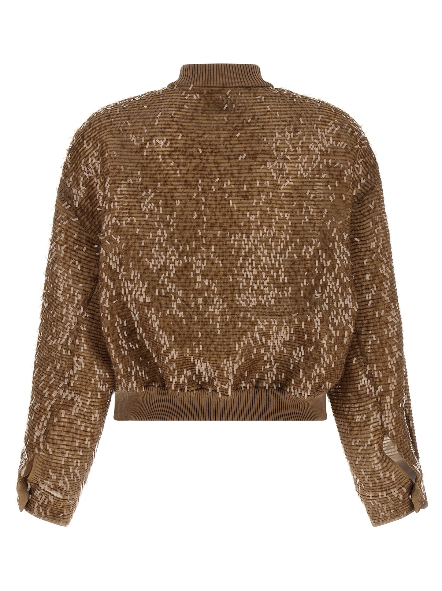 Cardigan by Brunello Cucinelli for women in silk & sequins brown showcases a luxurious silhouette, meticulously detailed with a sophisticated and for a refined finish.