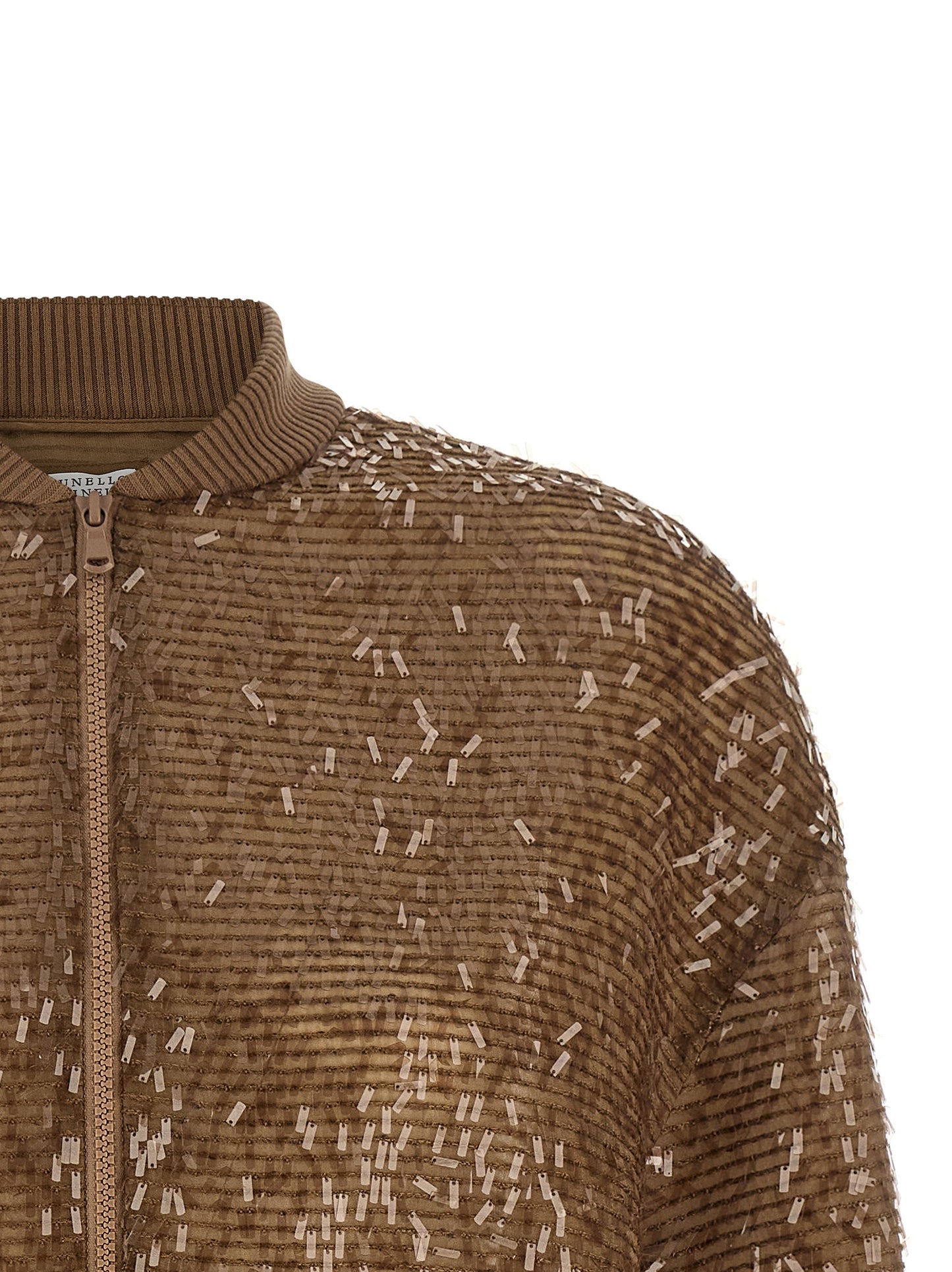 Cardigan by Brunello Cucinelli for women in silk & sequins brown features an crisp silhouette, showcasing a sophisticated and detail for a truly crisp finish.