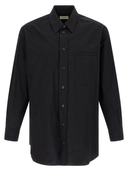 Shirt by Lemaire for men in cotton black showcases a sharp silhouette, elegantly detailed with a sharp and sharp long-sleeve.