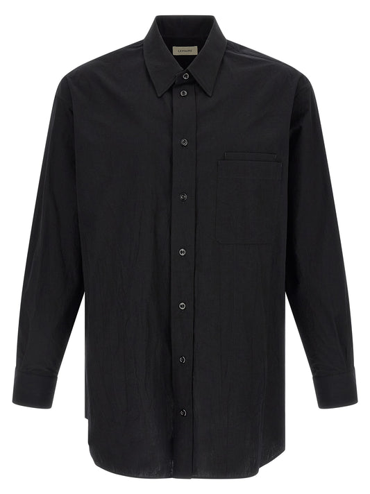 Shirt by Lemaire for men in cotton black showcases a sharp silhouette, elegantly detailed with a sharp and sharp long-sleeve.