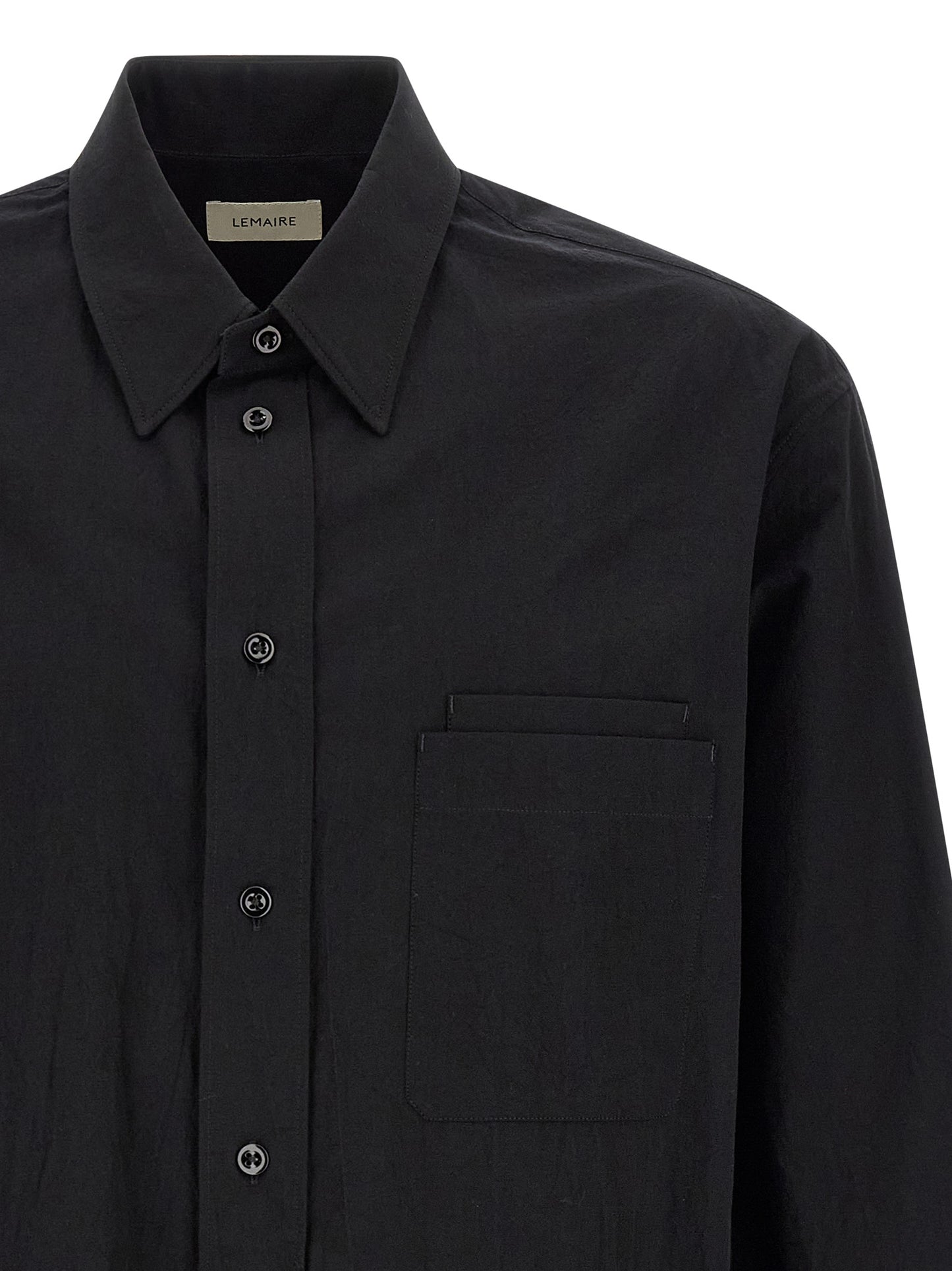 Shirt by Lemaire for men in cotton black showcases a sleek silhouette, elegantly detailed with a sleek and for a sleek finish.