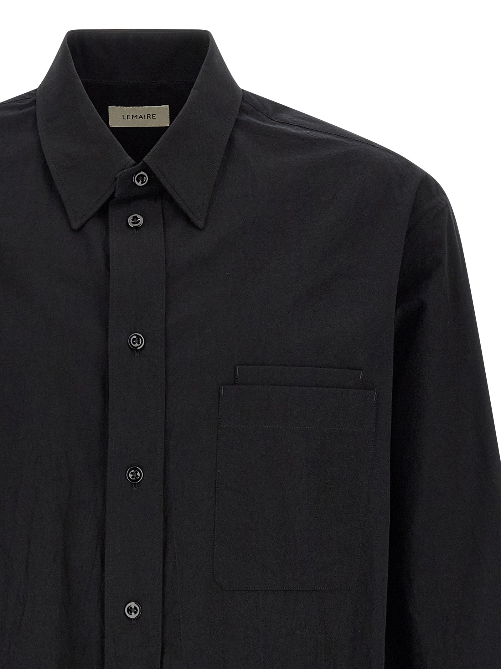 Shirt by Lemaire for men in cotton black showcases a sleek silhouette, elegantly detailed with a sleek and for a sleek finish.