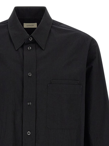 Shirt by Lemaire for men in cotton black showcases a sleek silhouette, elegantly detailed with a sleek and for a sleek finish.