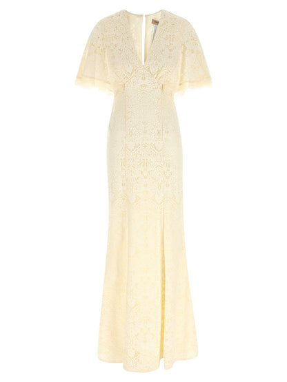 Twinset Women's Mermaid V Neck Polyamide Cotton & Viscose Dress - White