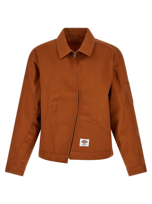 Windbreaker Jacket by Undercover for men in polyester cotton twill brown showcases a urban chic silhouette, detailed with a urban chic asymmetric shirt-collar neckline and functional pockets & windproof for a polished finish.