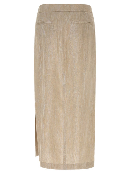 Skirt by Peserico for women in line poly cotton & viscose beige showcases a dramatic silhouette, artfully capturing the essence of the Women's Straight Line Poly Cotton & Viscose Skirt in a dramatic midi cut for a refined look.