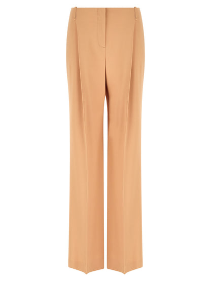 Trousers by Ermanno Scervino for women in acetate & viscose beige presents a perennial silhouette, meticulously tailored with a wide cut, long finish, and an elegant low rise.
