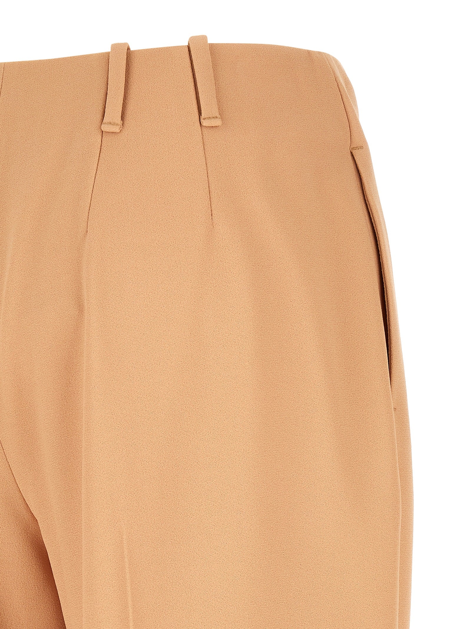 Trousers by Ermanno Scervino for women in acetate & viscose beige features an sartorial silhouette, showcasing a precise wide and long with a sartorial low rise for a refined look.