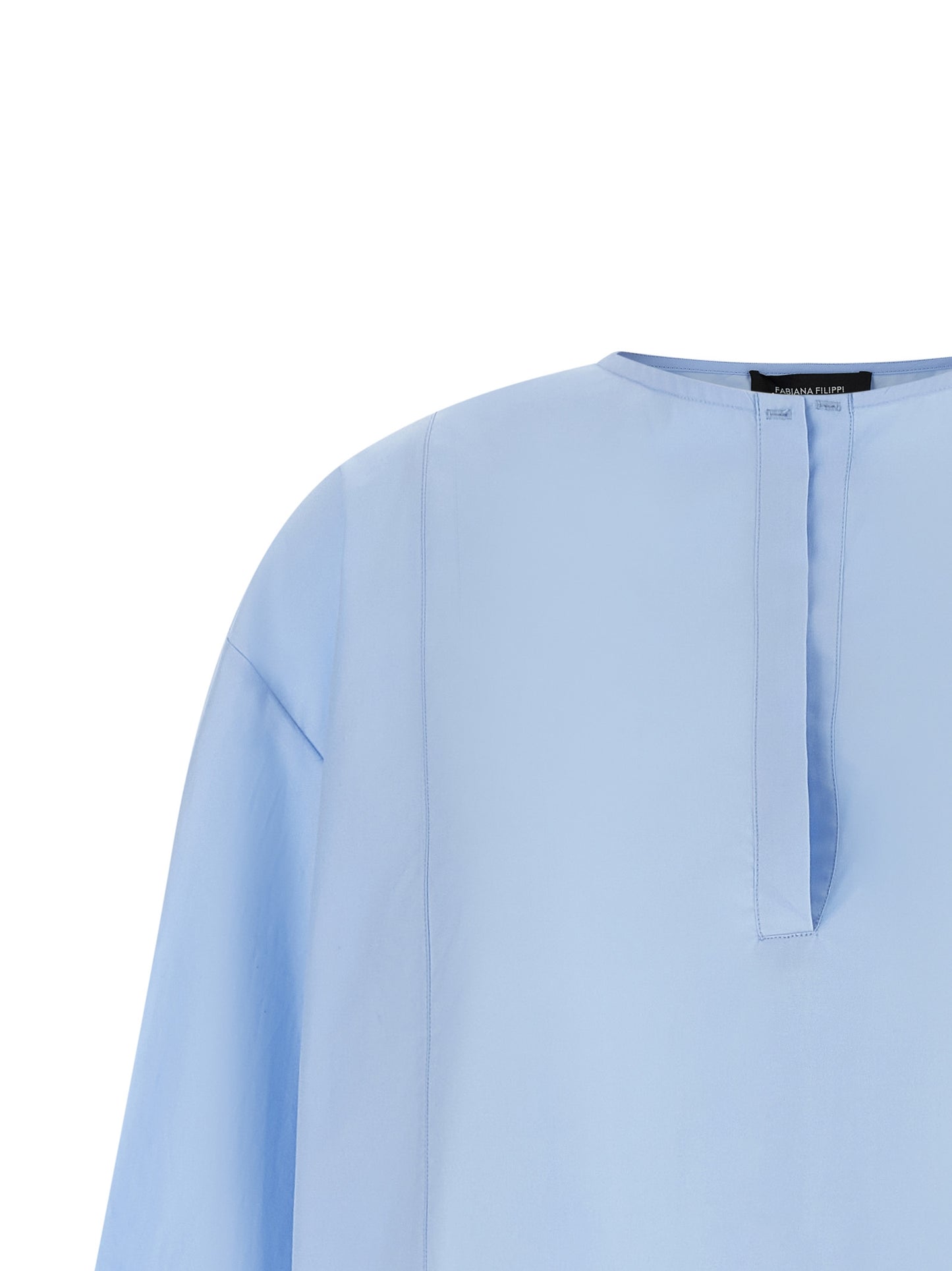 Blouse by Fabiana Filippi for women in cotton light-blue features an architectural silhouette with a refined and elegant v-neck neckline for a architectural look.