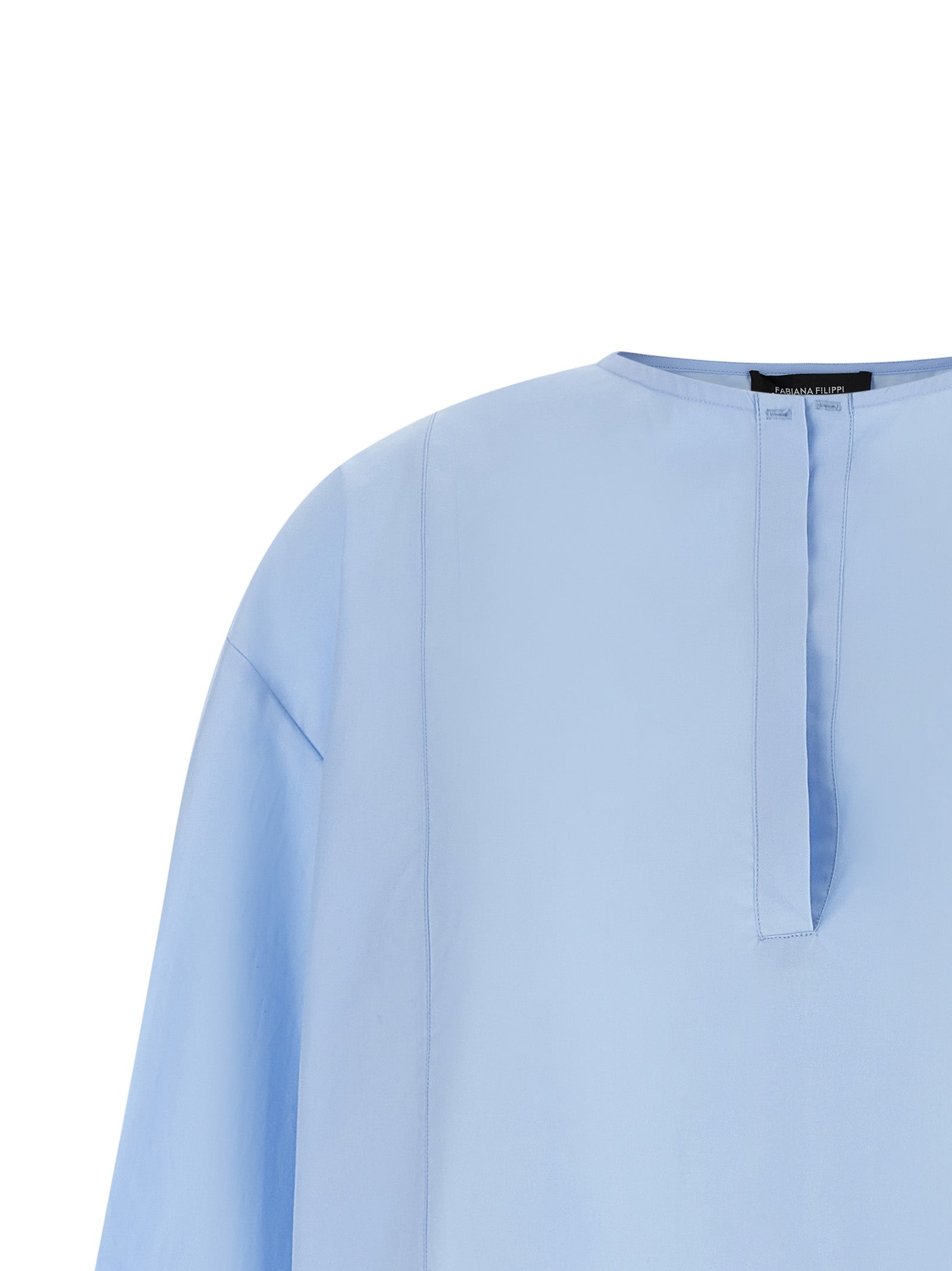 Blouse by Fabiana Filippi for women in cotton light-blue features an architectural silhouette with a refined and elegant v-neck neckline for a architectural look.