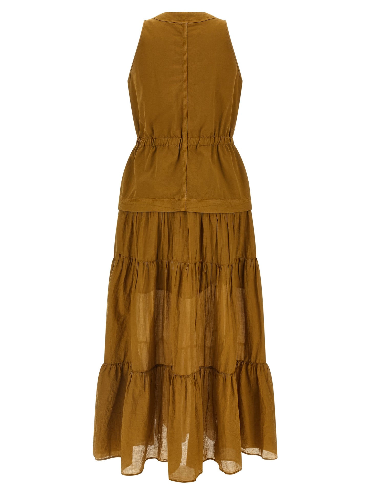 Dress by PINKO for women in cotton brown features an eye catching silhouette with a sophisticated v-neck neckline, elegant , and a refined long for a eye catching aesthetic.